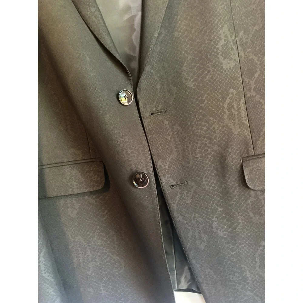Calvin Klein Men's Black Suit Jacket Snakeskin Jacquard Blazer Two-Button 44L